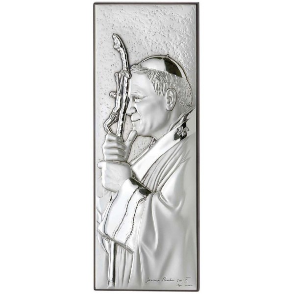 Srebrny obrazek  z Papieżem Janem Pawłem II -  5,4x15cm GRAWER