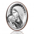 Maryja całująca w czółko Jezusa-srebrny obrazek. GRAWER