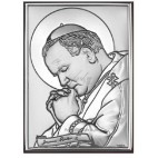 Duży srebrny obraz Jana Pawła II 18*24 Wizerunek Papież w gorliwej modlitwie
