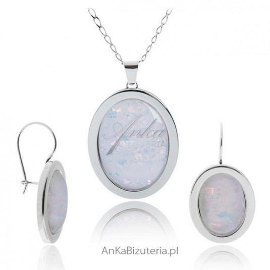 Srebrna bizuteria: Komplet biżuterii srebro Opal
