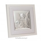 Aniołek z latarenką - Srebrny obrazek - Pamiątka na Chrzest, Roczek, I Komunię