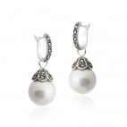Kolczyki srebrne z markazytami i białymi perłami
