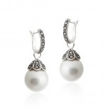 Kolczyki srebrne z markazytami i białymi perłami