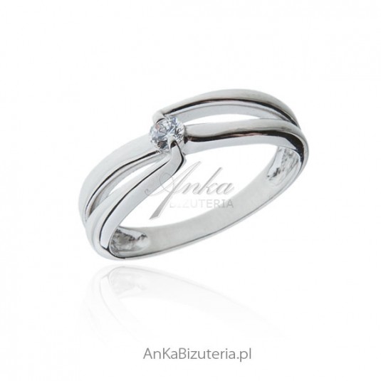 Pierścionek zaręczynowy - Pierścionek srebrny z białą cyrkonią