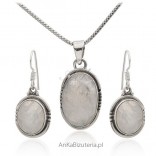 Komplet biżuterii srebrny z kamieniem księżycoym