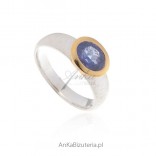 Pierścionek zaręczynowy - Piękny pierścionek srebrny pozłacany z prawdziwym tanzanitem