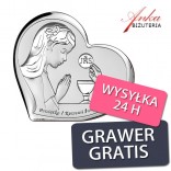 Pamiątka dla dziewczynki na Komunię - Obrazek srebrny 11*9,6 cm