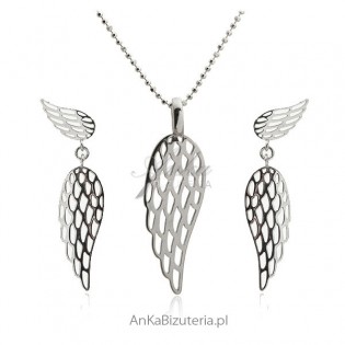 Modny komplet - biżuteria srebrna - Skrzydła Anioła