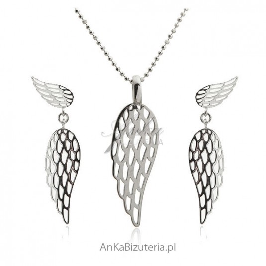 Modny komplet - biżuteria srebrna - Skrzydła Anioła