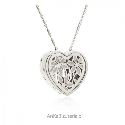 Naszyjnik srebrny ażurowe serce emaliowane z kryształkami Swarovski