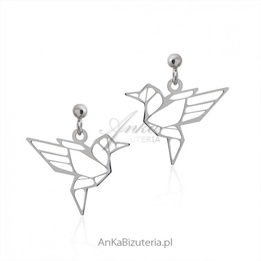Kolczyki srebrne origami Rajski ptak