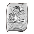 Obrazek srebrny Aniołki czuwające nad dzieckiem na skarpie 9,5 cm*13 cm