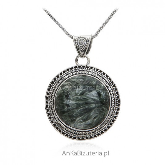 Zawieszka srebrna z Surphanite - Biżuteria oksydowana z kamieniem naturalnym