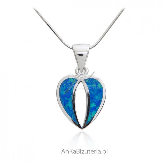 Biżuteria srebrna - Zawieszka srebrna serduszko z niebieskim opalem