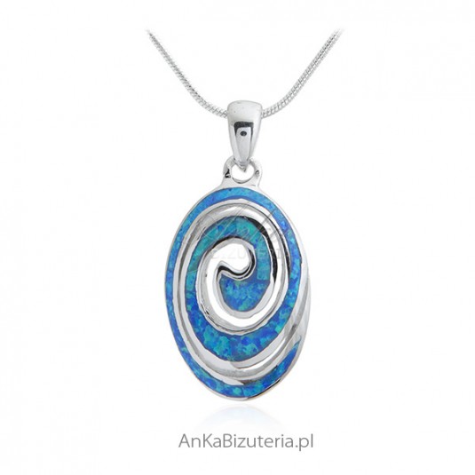 Biżuteria srebrna z opalem - Zawieszka srebrna z niebieskim opalem owalny ślimak