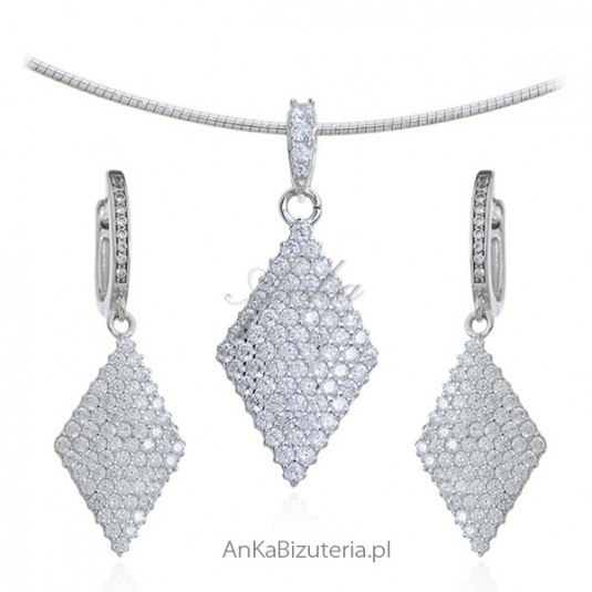 Biżuteria srebrna Komplet z białymi mikrocyrkoniami