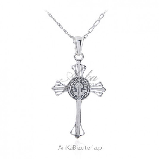 Krzyż Św. Benedykta srebrny oksydowany