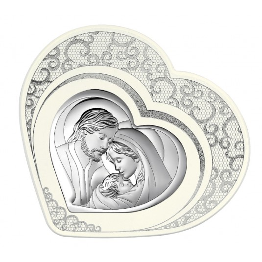Obrazek srebrny Święta Rodzina w sercu 17,2 cm*18,2 cm