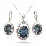 Biżuteria srebrna - komplet z piękną cyrkonią w kolorze szaro - niebieskim