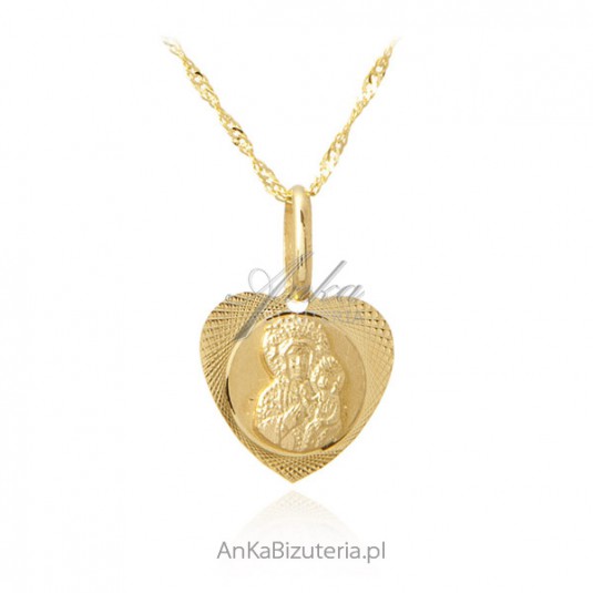 Złoty komplet pr. 585 Matka Boska Częstochowska z łańcuszkiem