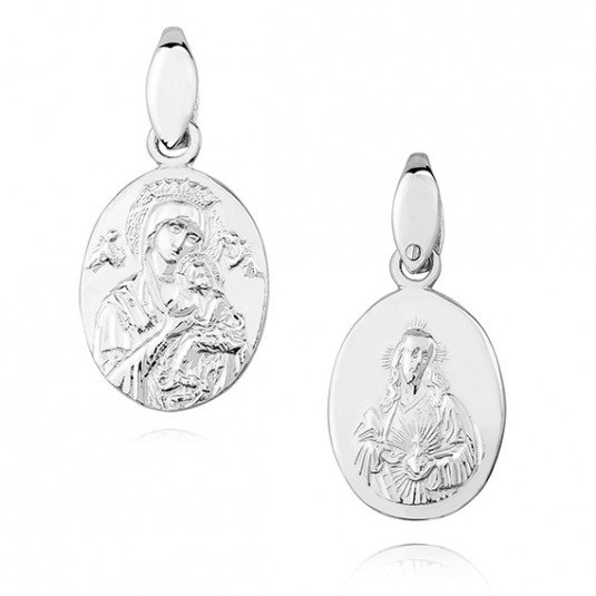 Srebrny medalik diamentowany Matka Boska Nieustającej pomocy / Serce Jezusa - dwustronny