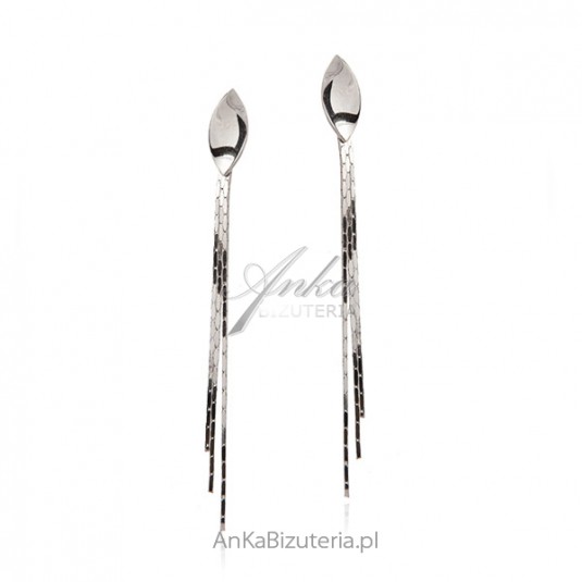 Długie kolczyki srebrne - wiszące łańcuszki z zakręconą łezką