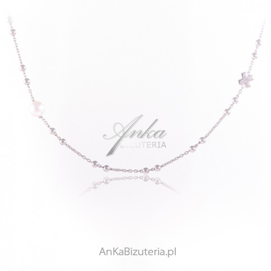 Biżuteria srebrna z perłami - Naszyjnik srebrny PERŁY długi 9- cm