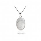 Duża srebrna zawieszka z kamieniem księżycowym - owalna XL -WYJĄTKOWO PIĘKNY OKAZ!