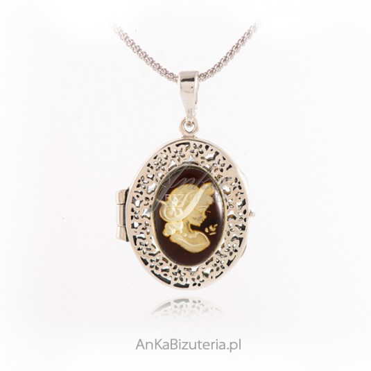 Puzderko srebrne z bursztynem KAMEA - Oryginalna biżuteria damska