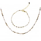 Biżuteria srebrna komplet pozłacany naszyjnik i bransoletka z kamieniem księżycowymi i hematytem