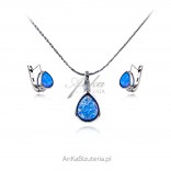 Komplet biżuteria srebrna z niebieskim opalem