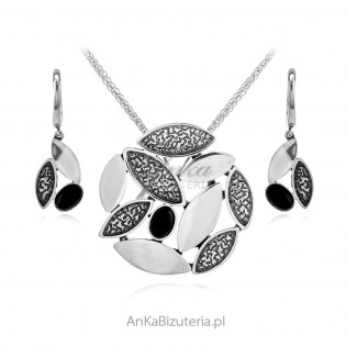 Biżuteria srebrna KOMPLET z czarnym onyksem - AURORA