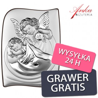 Obrazek srebrny Aniołek z latarenką 13,5 cm/18 cm GRAWER GRATIS!