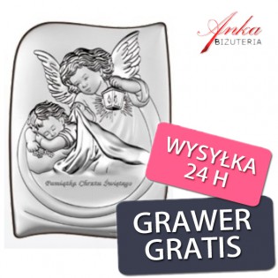 Pamiątka Chrztu Świętego - Obrazek srebrny dla dziecka 13,5/18 cm GRAWER GRATIS!