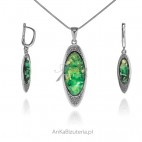 Biżuteria srebrna z zielonym opalem syntetycznym