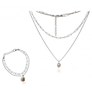 Piękny komplet biżuterii srebrnej z naturalną białą perłą UNIKATOWY