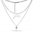Piękny komplet biżuterii srebrnej z naturalną białą perłą UNIKATOWY