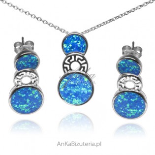 Biżuteria srebrna Komplet z niebieskim opalem