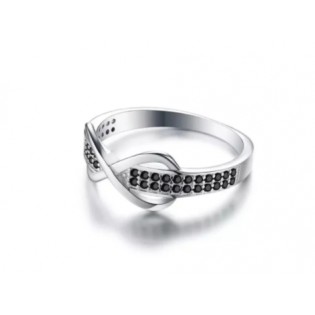 Srebrny pierścionek NIESKOŃCZONOŚĆ z czarnymi cyrkoniami