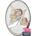 Aniołek nad dzieckiem z modlitwą "Aniele Boży..." - obrazek srebrny 10,5 cm*14,5 cm