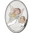 Aniołek nad dzieckiem z modlitwą "Aniele Boży..." - obrazek srebrny 10,5 cm*14,5 cm