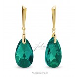Kolczyki srebrne pozłacane Swarovski LACRIMA - emerald