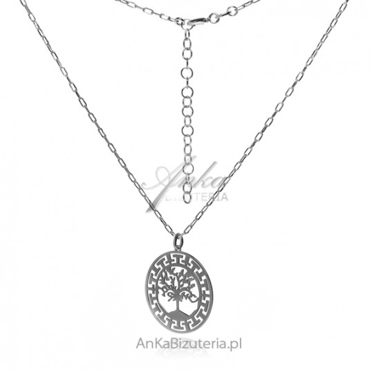 Naszyjnik srebrny Drzewko szczęścia z greckim wzorem