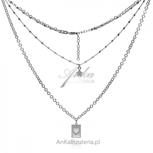 Biżuteria srebrna - naszyjnik srebrny podwójny z serduszkiem i gwiazdką
