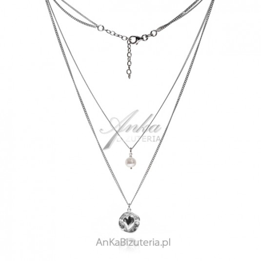 Biżuteria srebrna - naszyjnik serce z perłą - modna biżuteria włoska