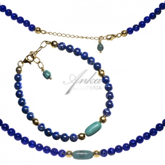Komplet biżuteria srebrna pozłacana lapis lazuli i turkus