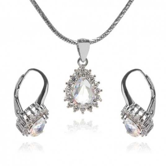 Komplet biżuteria srebrna z cyrkonią w kolorze Aurora Borealis