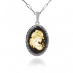 Zawieszka srebrna KAMEA z wiśniowym bursztynem - biżuteria artystyczna