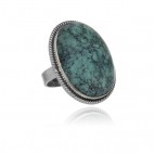 Duży srebrny pierścionek z niebieskim turkusem oksydowany