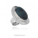 Srebrny pierścionek z pięknym niebieskim kamieniem Shattuckite - 19